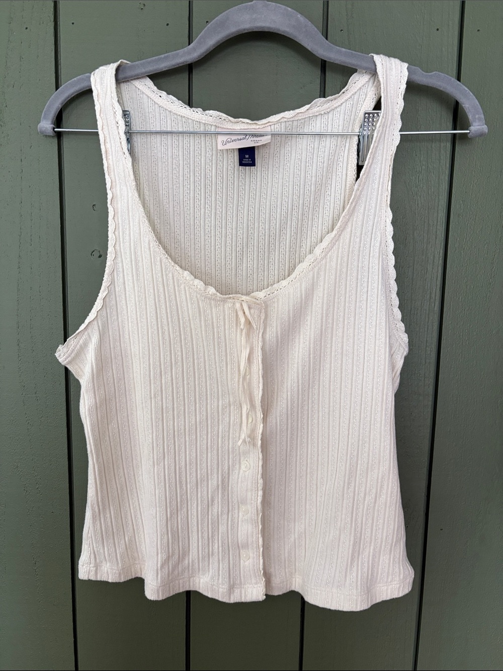Universal Thread Cream Ribbed Button-Front Tank